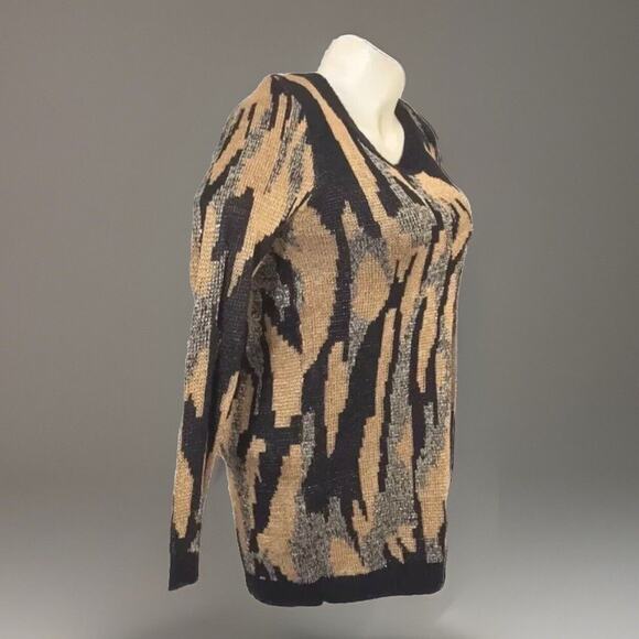 BKE Buckle Sweater Womens L Gold/Black Pullover Tunic Knit Scoop Neck L/Sleeve - Picture 3 of 6